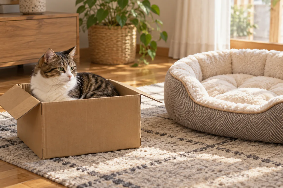 新品のベッドより人気の配送箱。人間の期待と、猫の正解はだいたい一致しない。