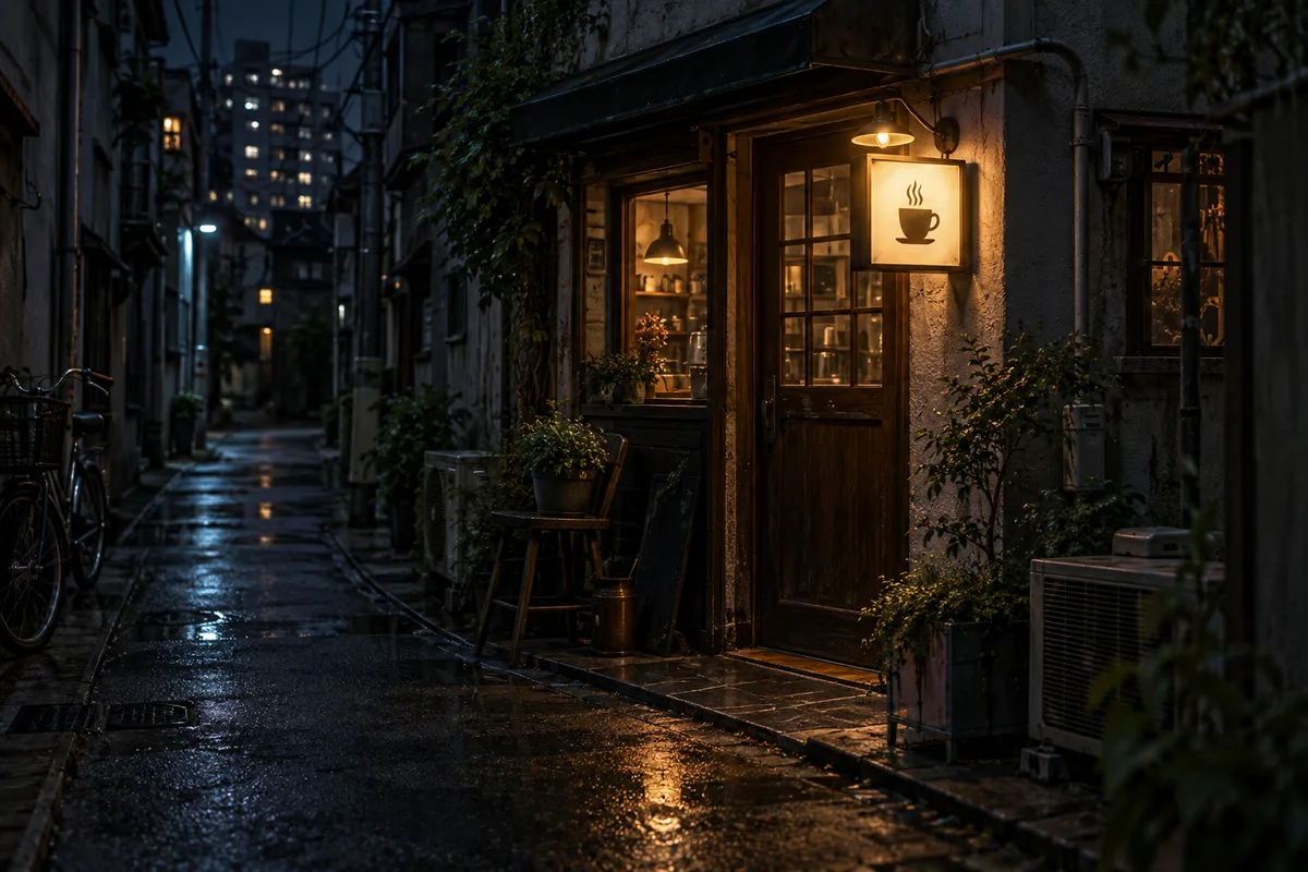 夜だけ開いていた小さな喫茶店。昼間は見つけられない気がする、不思議な居場所。