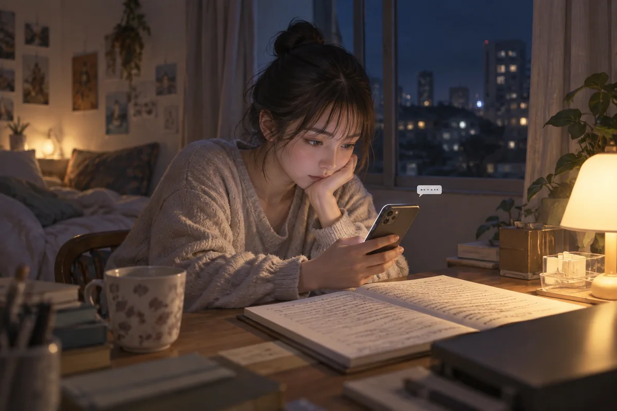 短い返信に長い時間をかける夜。返す言葉を考えている間に、こっちの気持ちだけが何度も進む。