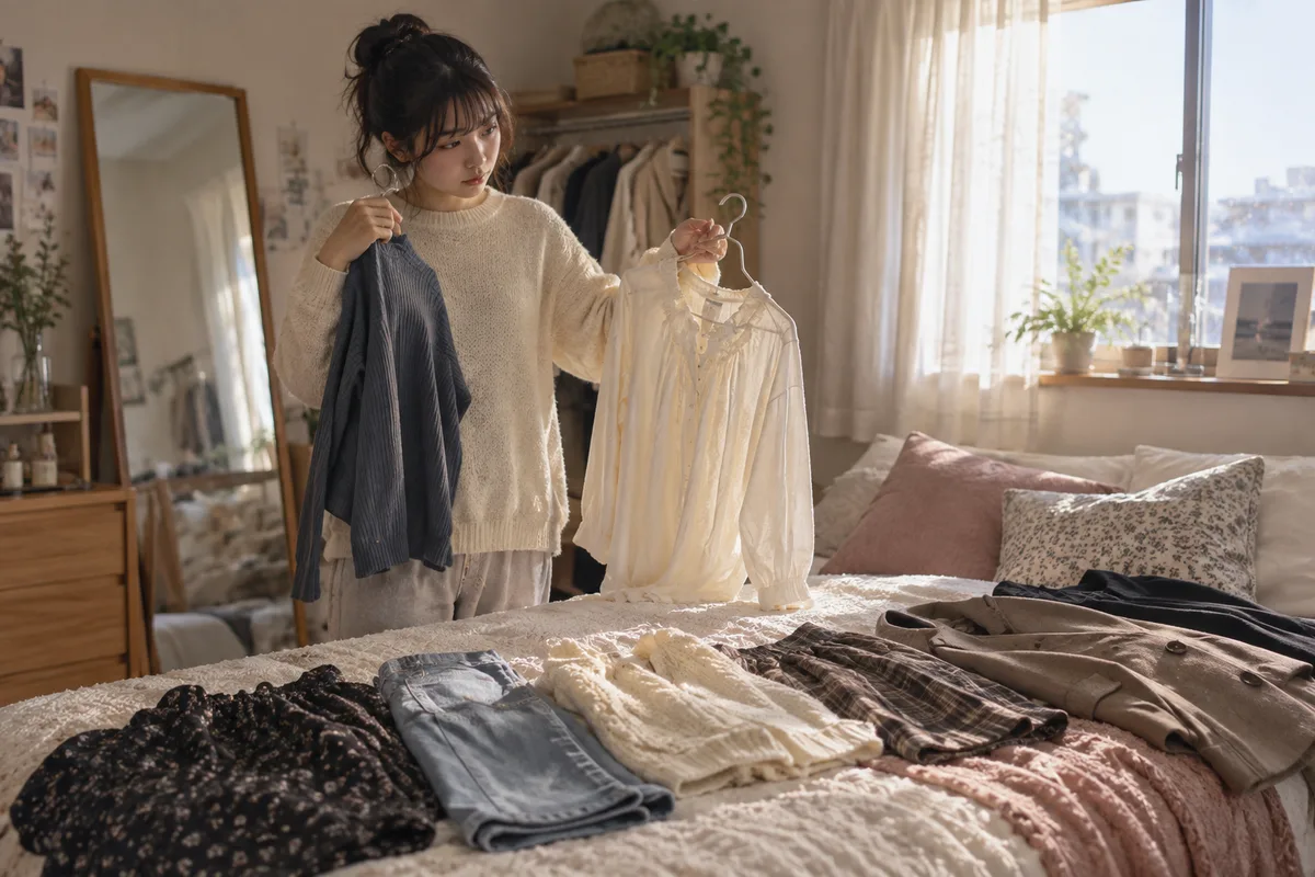 見せる予定のない服を選ぶ休日。会う予定がなくても、好きな人がいるだけで選び方が変わる。