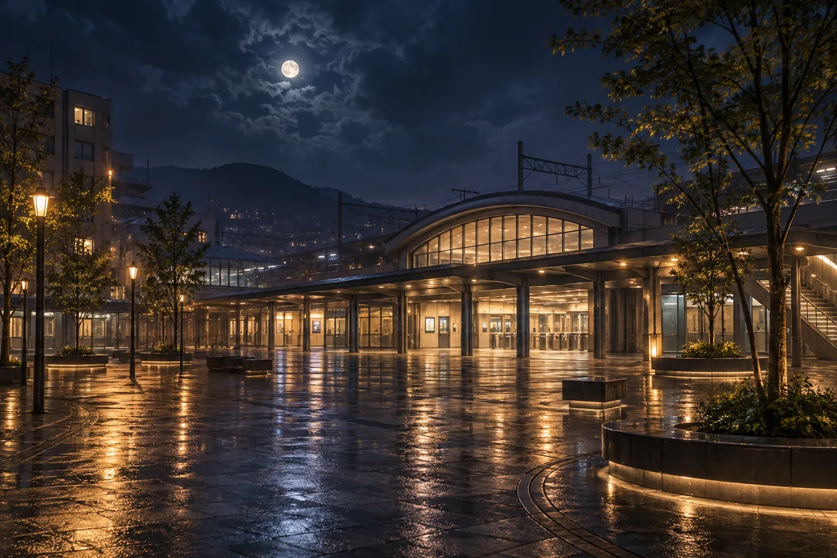見たことのない駅前広場。旅行中でもないのに、そこで誰かを待っていた気がする。