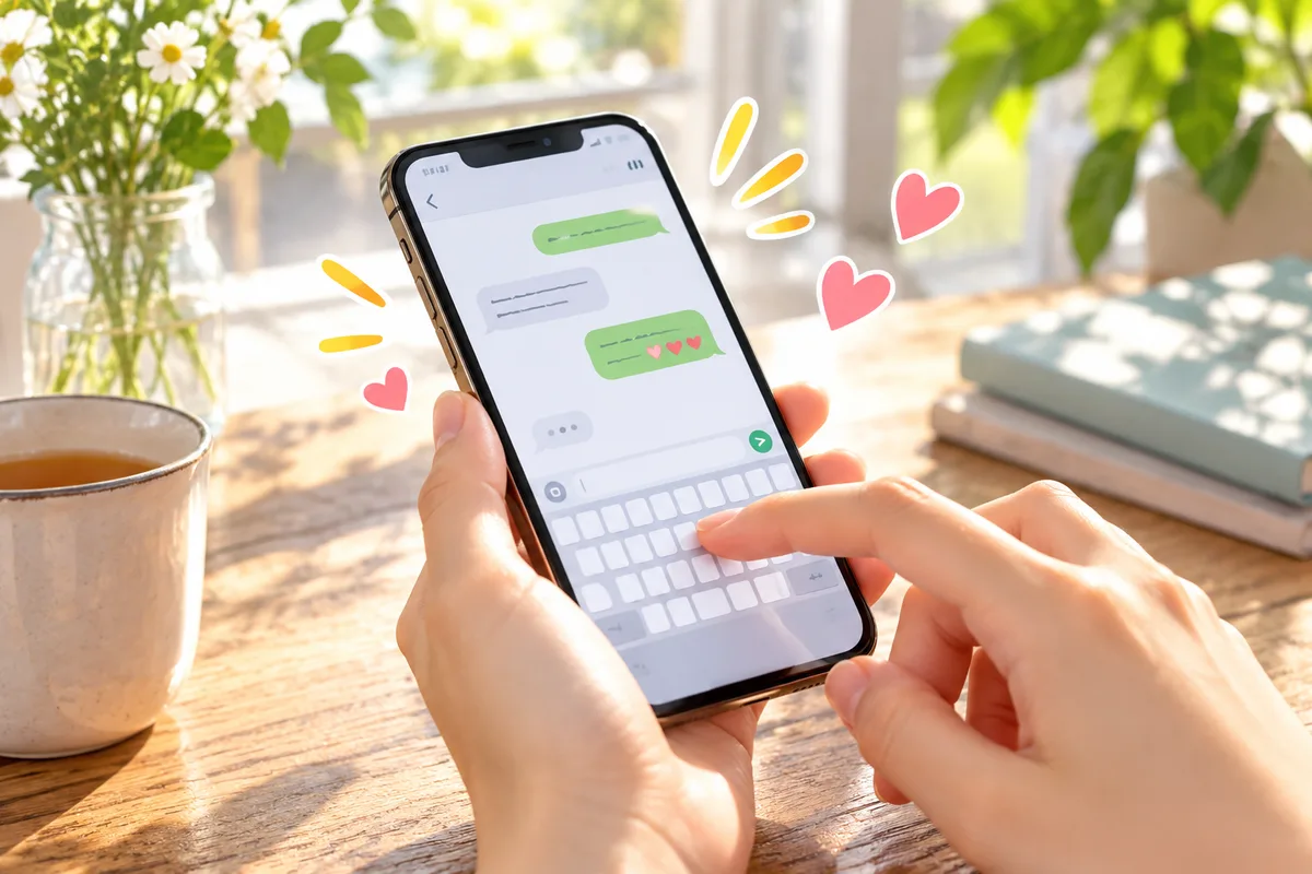 好きな人への勢いメッセージ。会いたい、楽しかった、これ好きかも。感情がそのまま言葉になる。