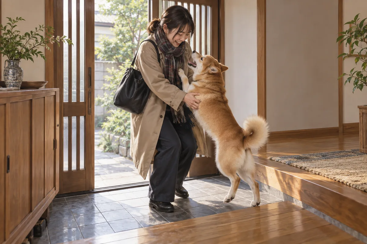 帰宅すると始まる大歓迎。毎日会っているはずなのに、再会の熱量が落ちない。