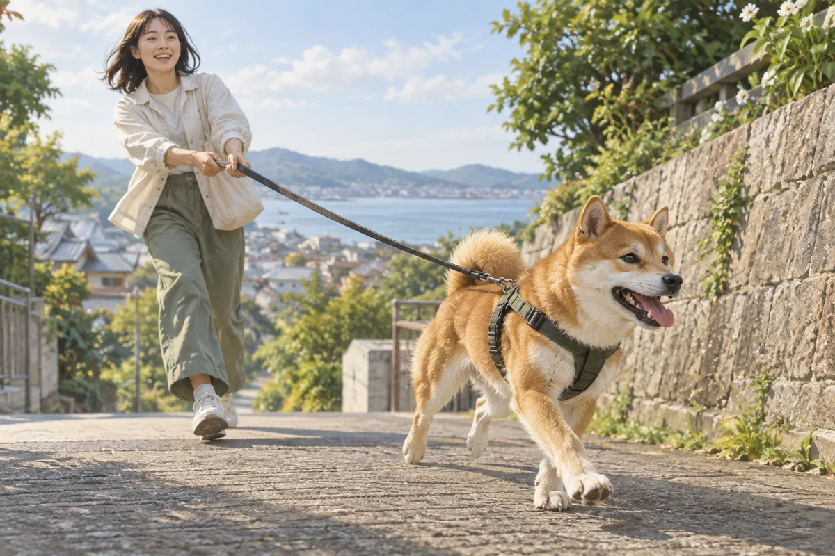 途中から帰路の主導権を失う散歩。人間が歩かせているはずが、だいたい逆になる。