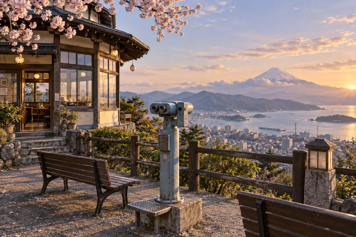 旅行先で見た気がする展望台。景色より、売店の双眼鏡の方が記憶に残っている。