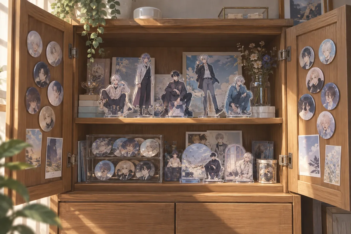 扉を開けると現れる展示棚。来客には静かに隠し、自分には毎日見える場所にしたい。