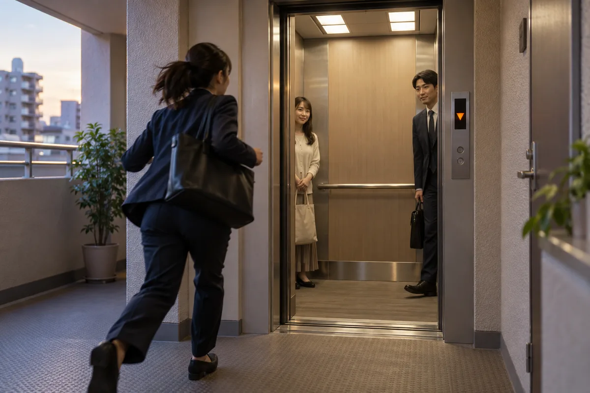 閉まる3秒前だけ少し待ってくれるエレベーター。急いでいる時だけ、ほんの少しだけ人に優しい。