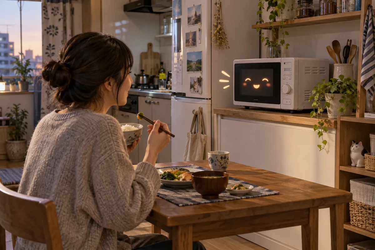 ひとりご飯の時だけ少し話しかけてくる電子レンジ。孤独を埋めるほどじゃない。でも、黙りすぎない。