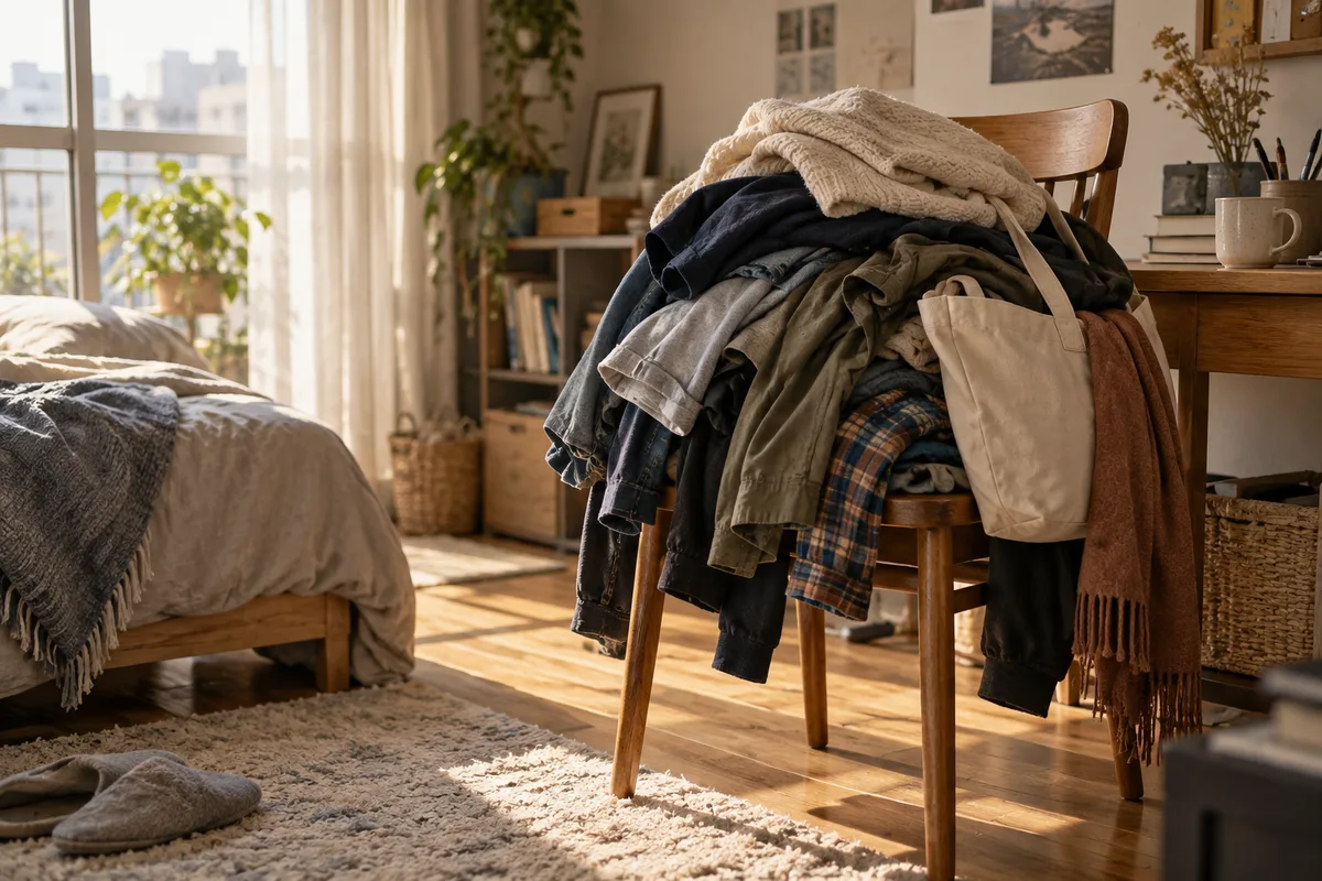 脱いだ服で座れなくなる椅子。部屋の中で最も早く埋まる家具がある。