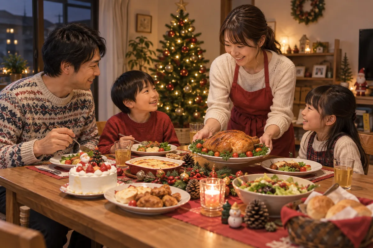 クリスマスの食卓。特別豪華ではないのに、なぜかとても豊かに見える。