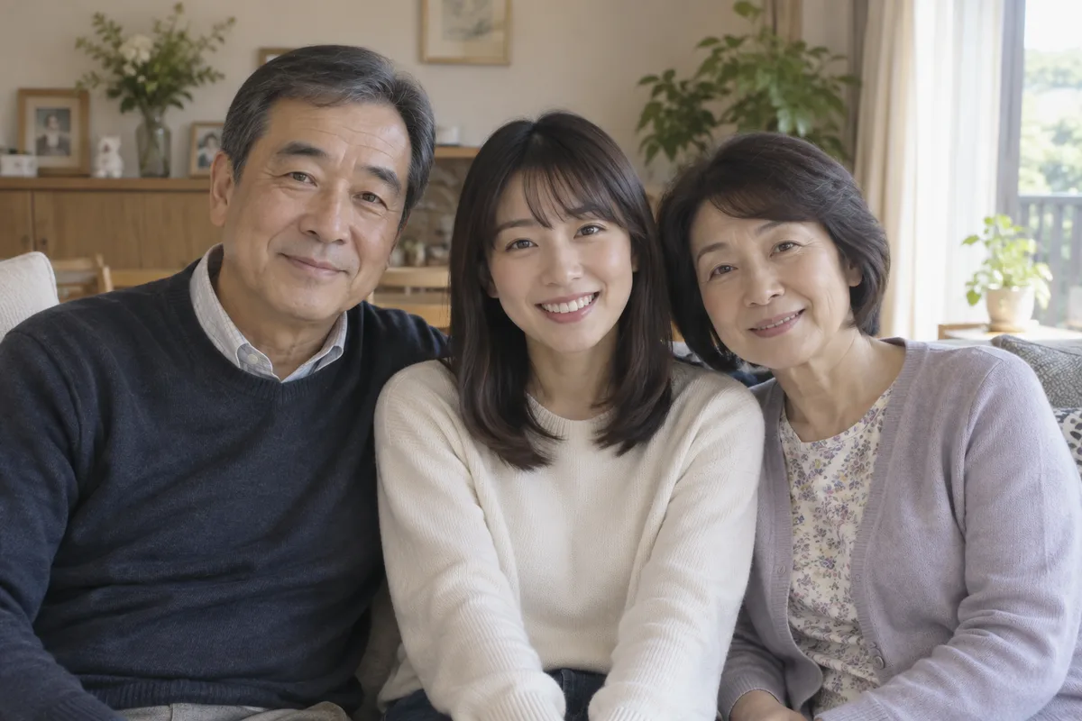 成人した子どもとの記念写真。家族写真は減っていくが、完全にはなくならない。